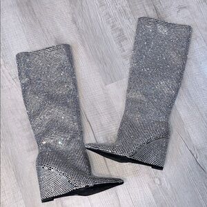 Gianni Bini Gabortwo Rhinestone Tall Wedge Boots Size 7 M New with Defects